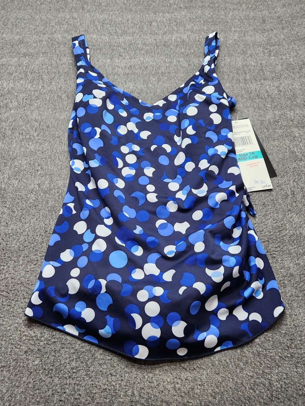 Roxanne Swim Dress One Piece Blue Polka Dot 40D Size 16 Tummy Control